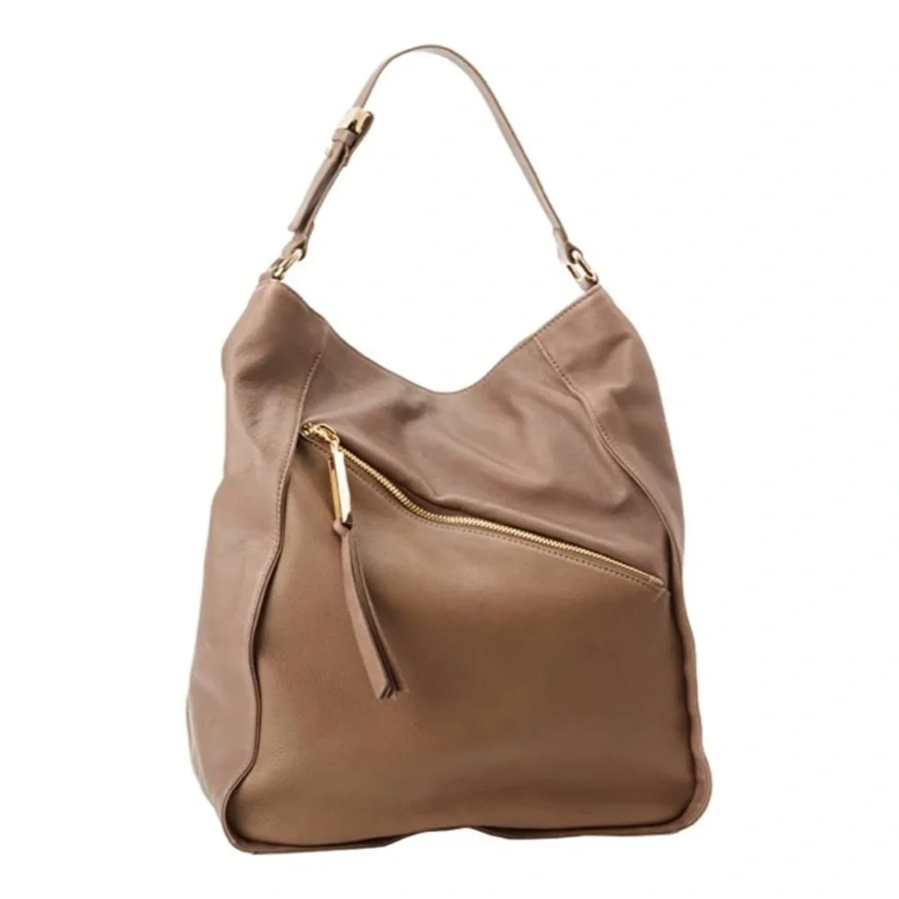 Kelsi Dagger Izzy Convertible Calf Leather Diagonal Hobo Bag Taupe Beige
